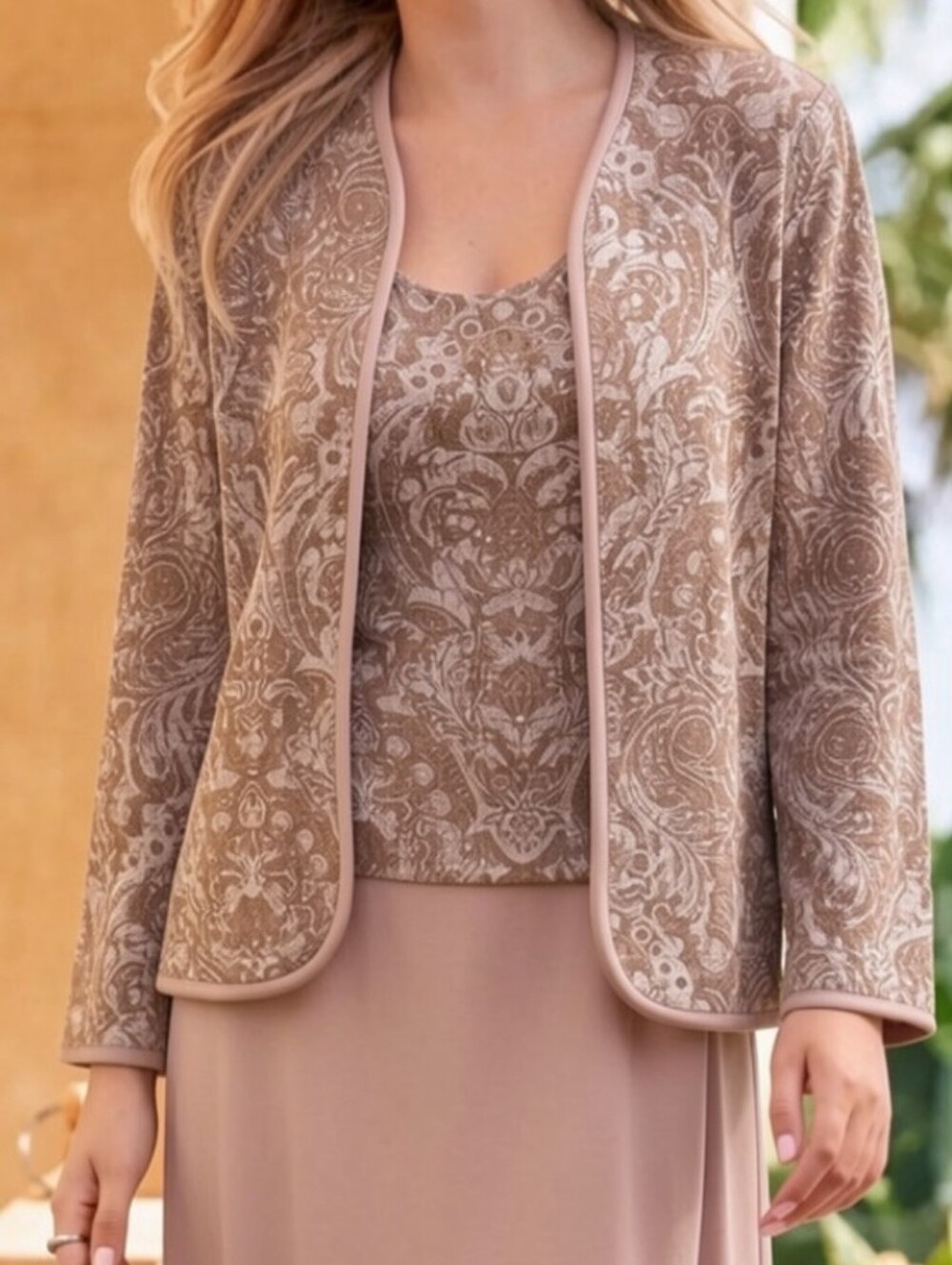 Patra Dusty Mauve Embellished Maxi Dress with Jacket. NWOT. Size 18